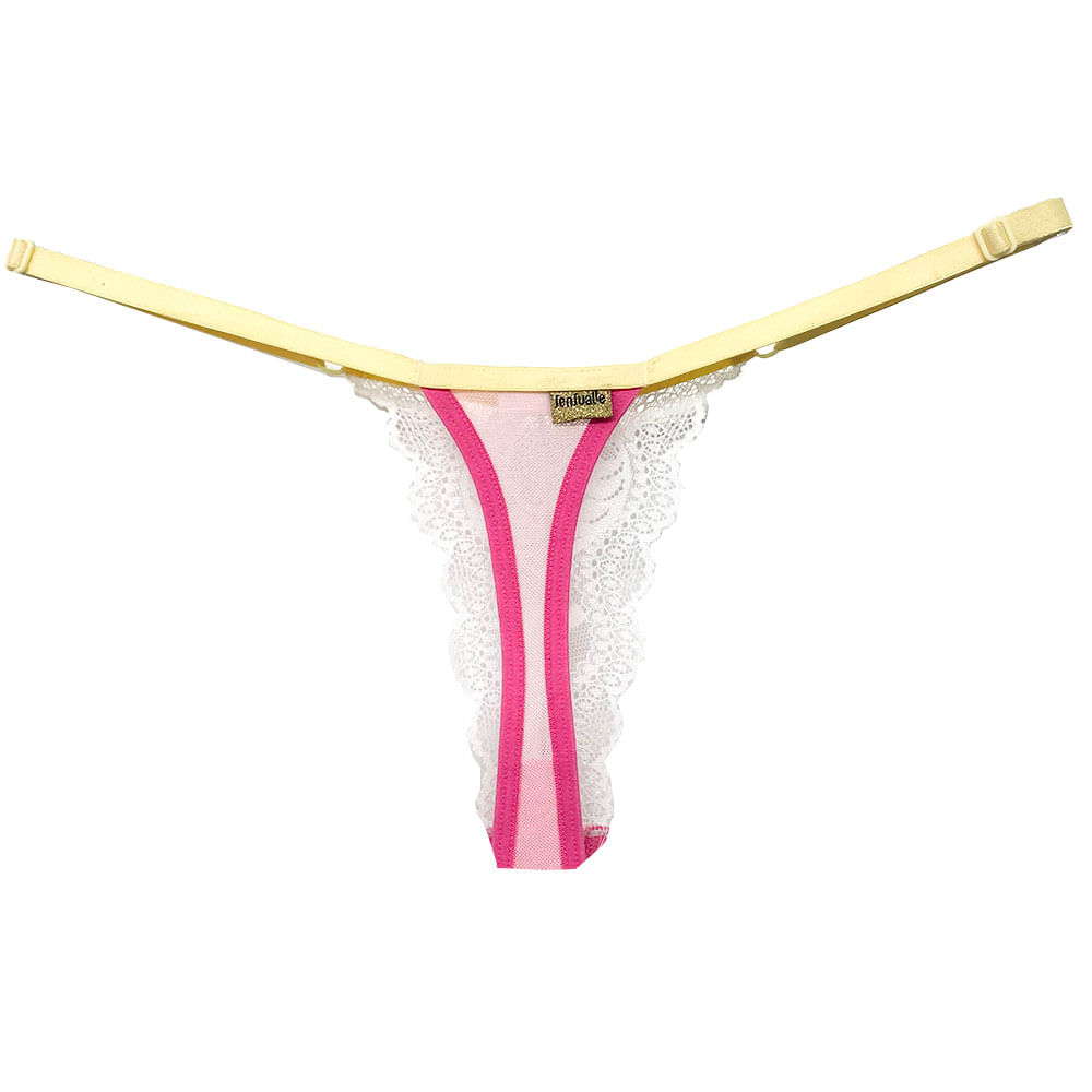 Calcinha Fio Dental Bumbum Em Tule E Frente Em Renda Branco Sensuallelingerie 