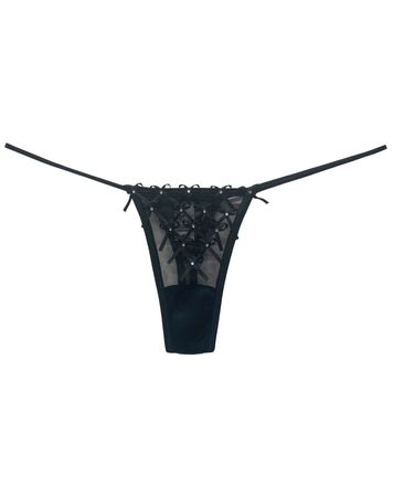 Calcinha-Fio-Dental-de-Tule-e-Ponto-de-Strass---Diamante---Preto